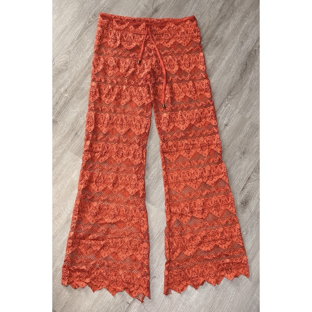 Orange Lace Flare Pants